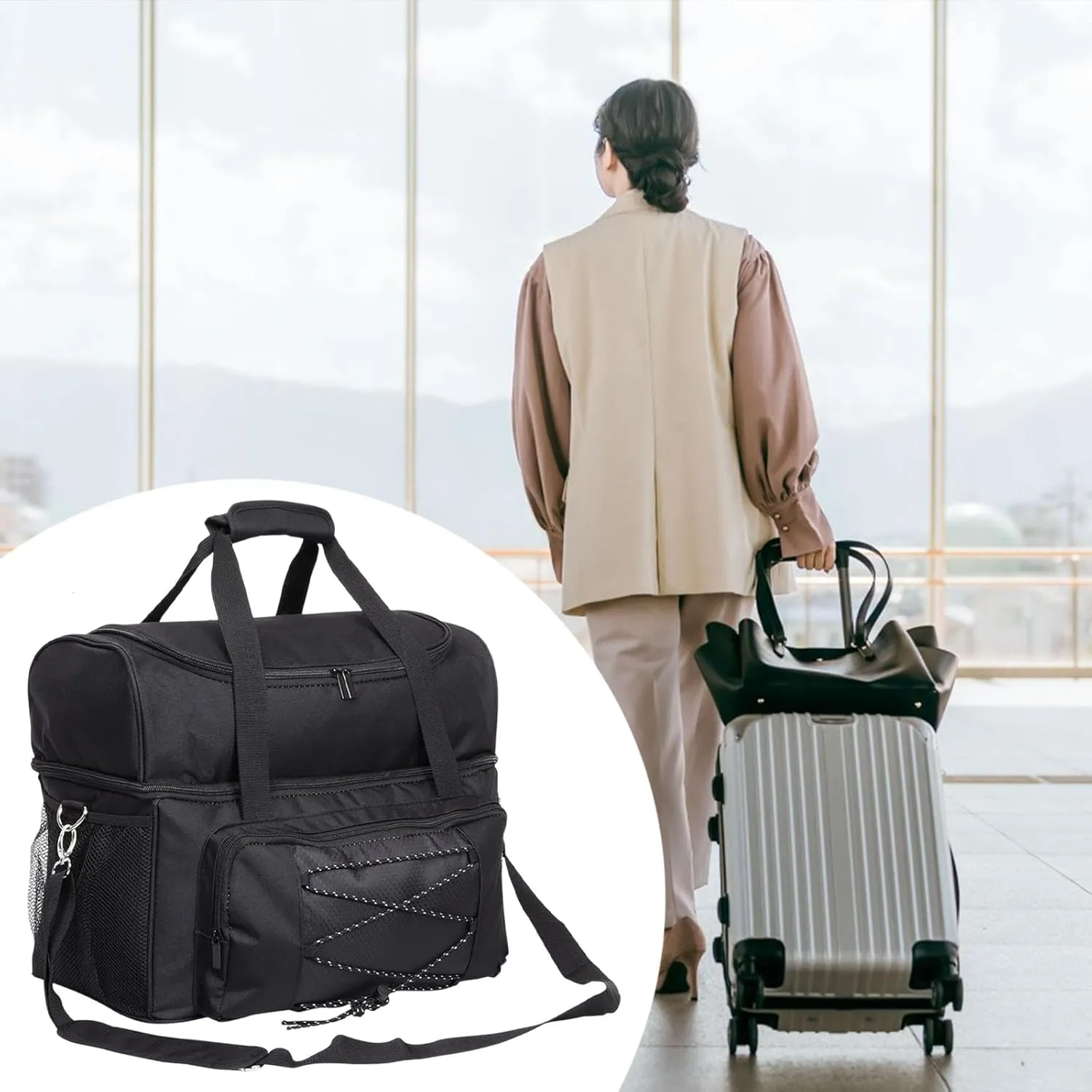 Bowling Tote 2 Ball Bowling Bag Practical Case with Handle Padded Ball Holder Organizer for Outdoor Activities, Gym Training