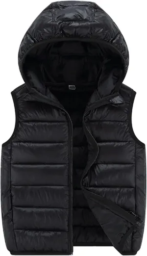 Boys Girls Puffer Vest Sleeveless Quilted Vest Zipper Hooded Down Puffy Jacket Winter Kids Warm Gilet Waistcoat