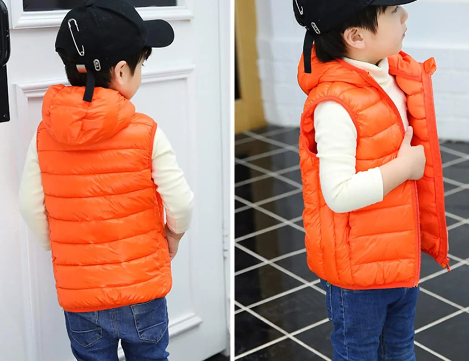 Boys Girls Puffer Vest Sleeveless Quilted Vest Zipper Hooded Down Puffy Jacket Winter Kids Warm Gilet Waistcoat