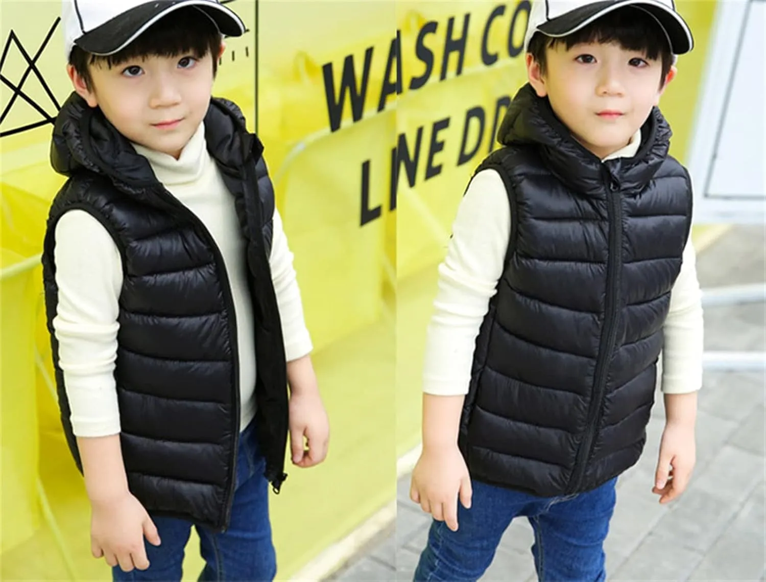 Boys Girls Puffer Vest Sleeveless Quilted Vest Zipper Hooded Down Puffy Jacket Winter Kids Warm Gilet Waistcoat