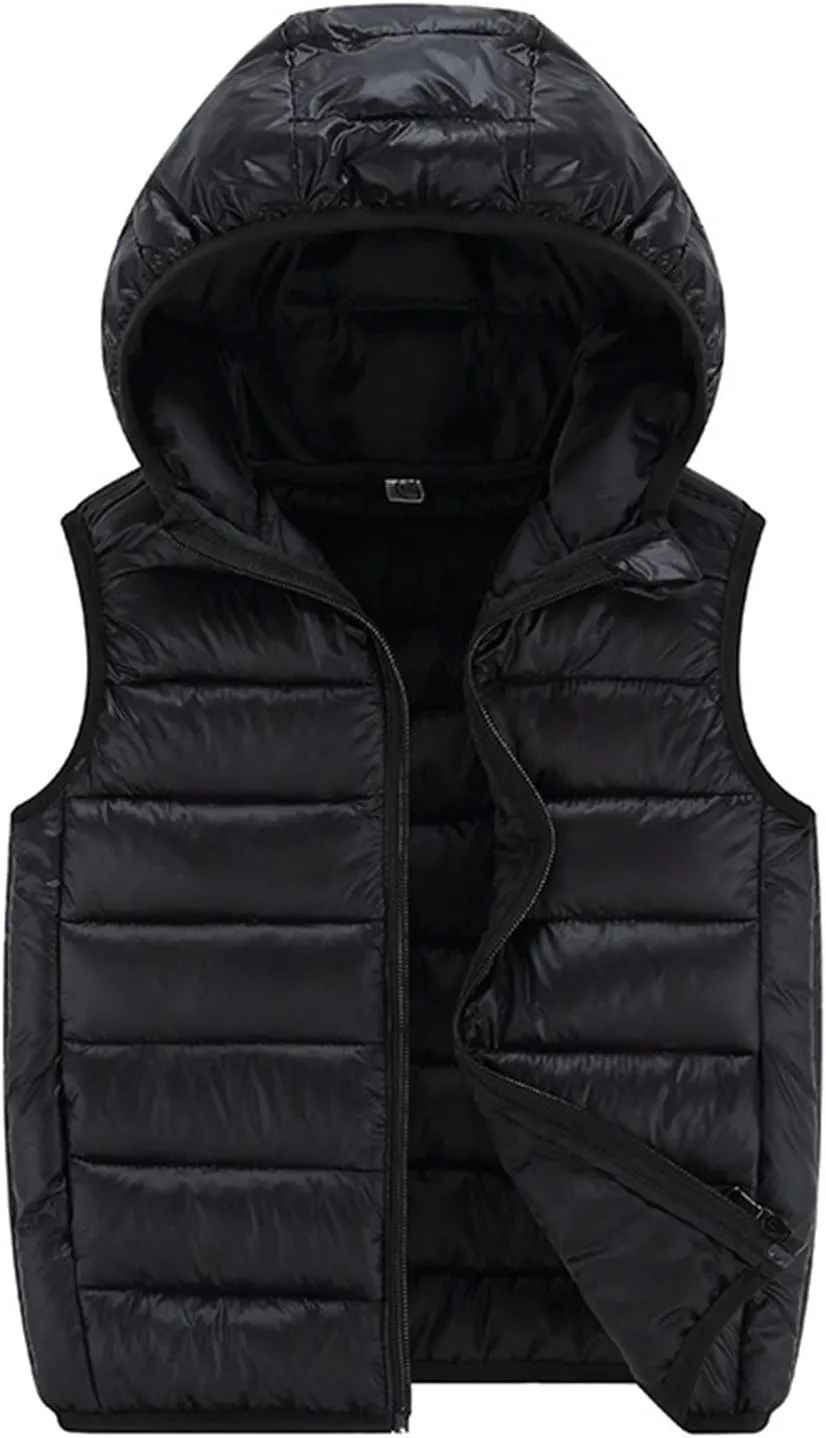 Boys Girls Puffer Vest Sleeveless Quilted Vest Zipper Hooded Down Puffy Jacket Winter Kids Warm Gilet Waistcoat
