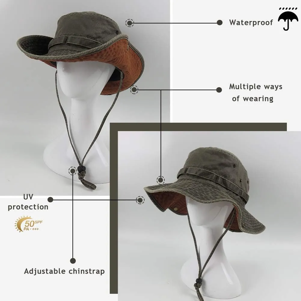 Bucket Hat Wide Brim UV Protection Sun Hat Boonie Hats Fishing Hiking Safari Outdoor Hats for Men and Women