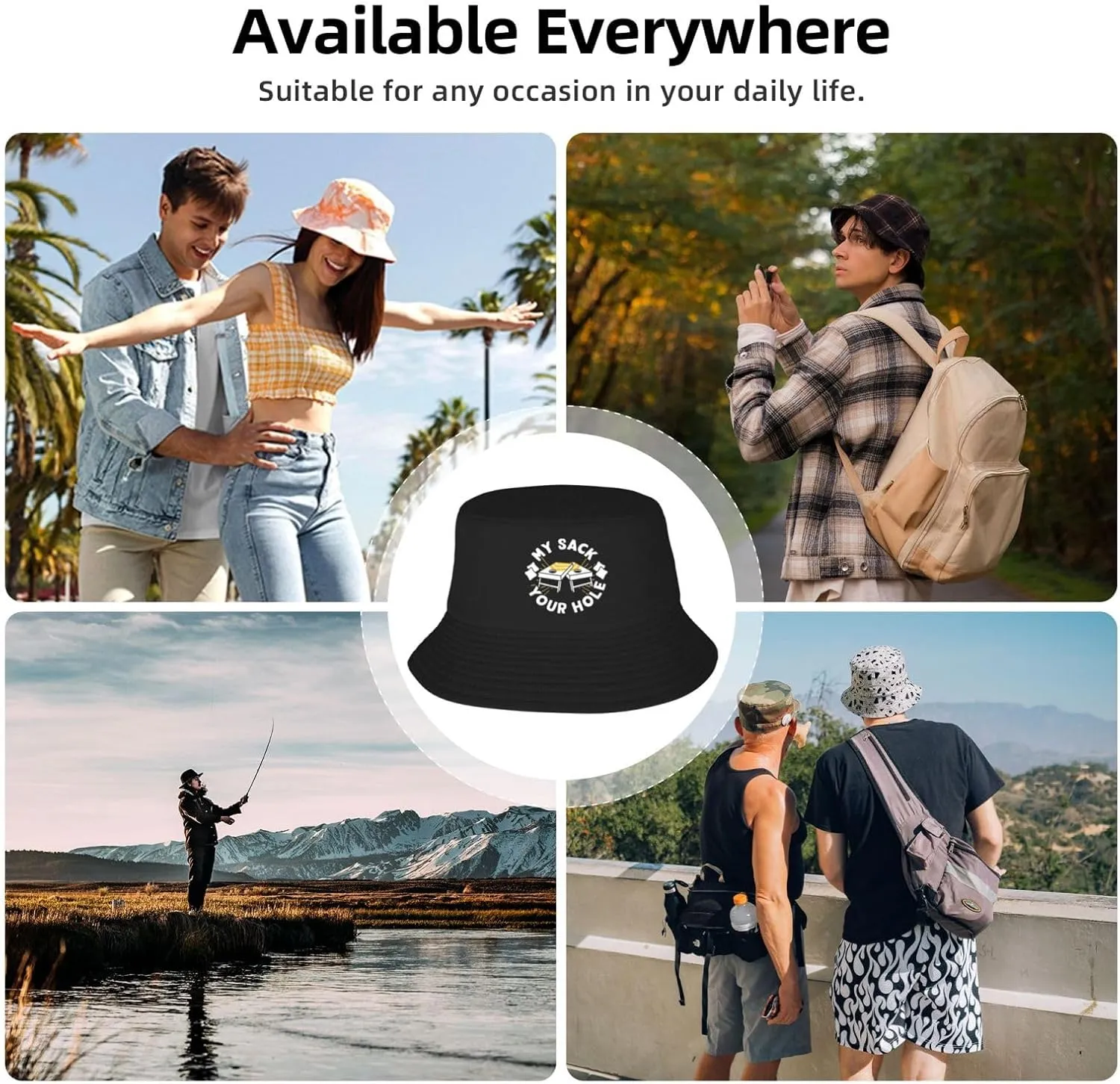 Bucket Hats Fashion Sun Cap Packable Outdoor Fisherman Hat for Women and Men Cornhole Your Hole is My Goal 5 Bucket Hats