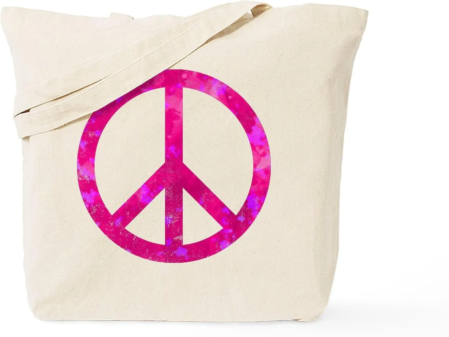 CafePress Distressed Pink Peace Sign Tote Bag Natural Canvas Tote Bag, Reusable Shopping Bag
