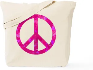 CafePress Distressed Pink Peace Sign Tote Bag Natural Canvas Tote Bag, Reusable Shopping Bag