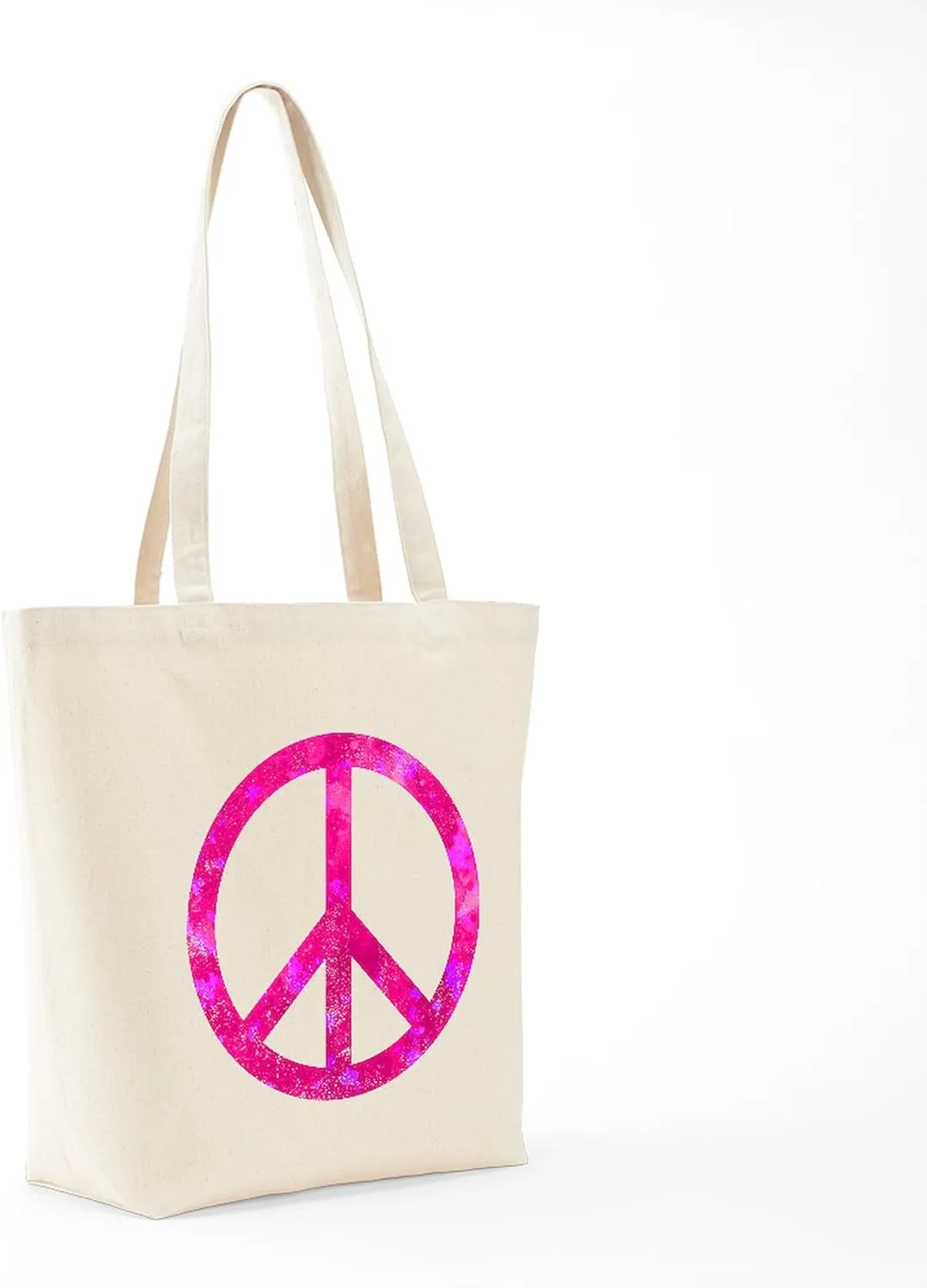 CafePress Distressed Pink Peace Sign Tote Bag Natural Canvas Tote Bag, Reusable Shopping Bag