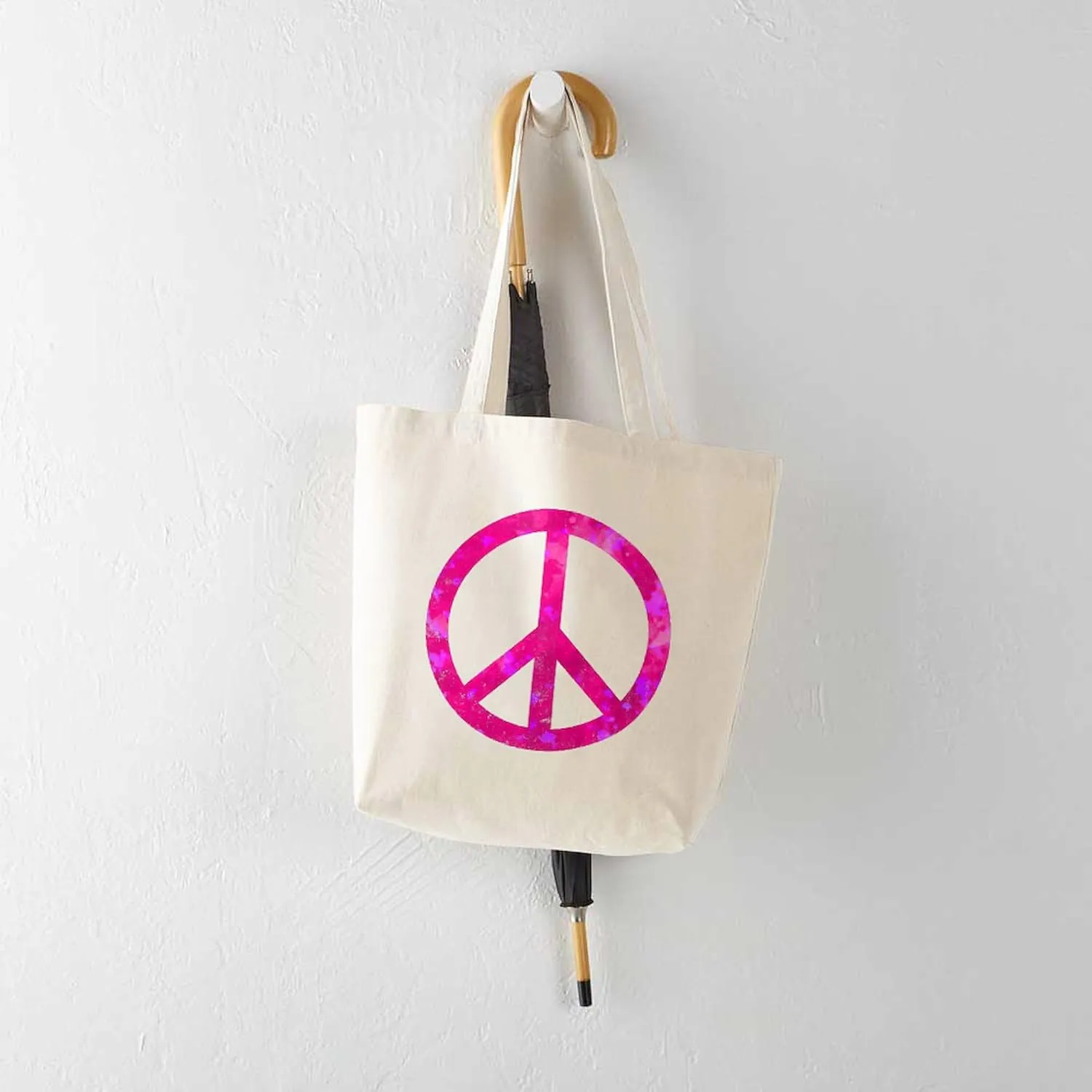 CafePress Distressed Pink Peace Sign Tote Bag Natural Canvas Tote Bag, Reusable Shopping Bag