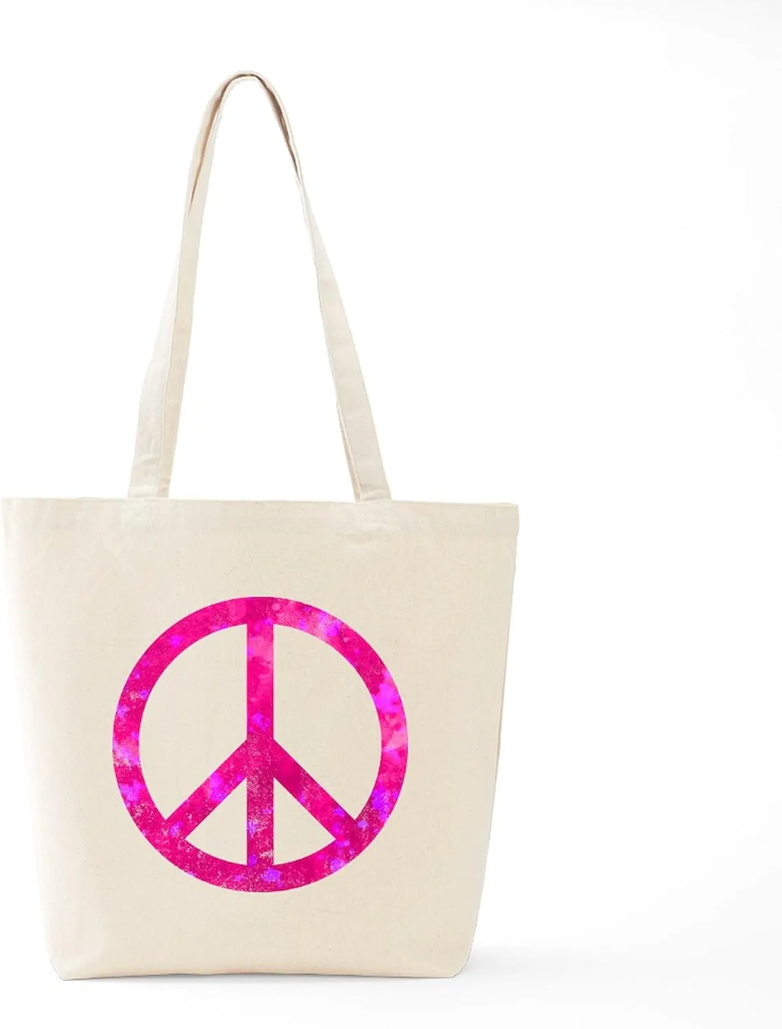 CafePress Distressed Pink Peace Sign Tote Bag Natural Canvas Tote Bag, Reusable Shopping Bag