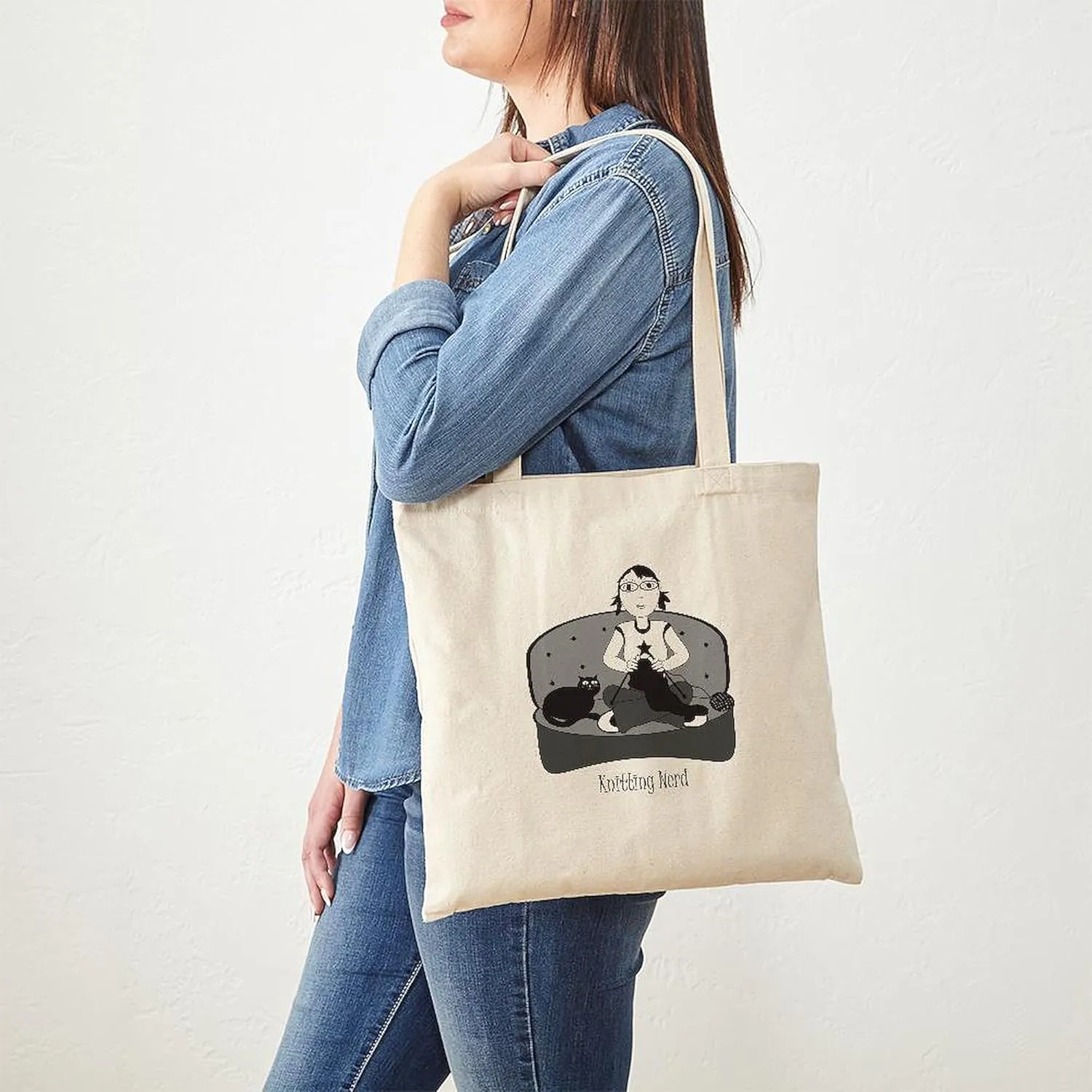 CafePress Knitting Nerd Tote Bag Natural Canvas Tote Bag, Reusable Shopping Bag