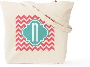 CafePress Letter N Zigzag Stripes Monogram Tote Bag Natural Canvas Tote Bag, Reusable Shopping Bag