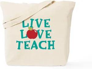CafePress Live,Love, Teach Tote Bag Natural Canvas Tote Bag, Reusable Shopping Bag