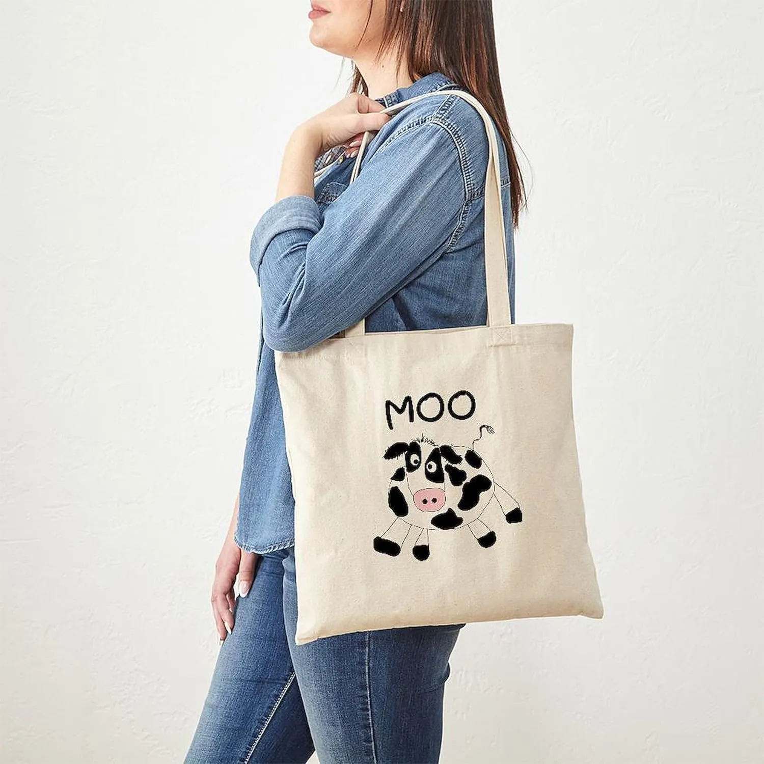 CafePress Moo Cow Tote Bag Natural Canvas Tote Bag, Reusable Shopping Bag