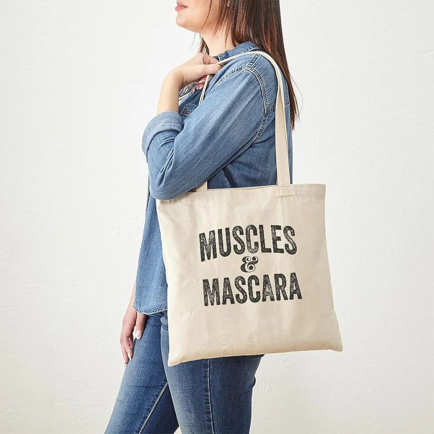 CafePress Muscles And Mascara Tote Bag Natural Canvas Tote Bag, Reusable Shopping Bag