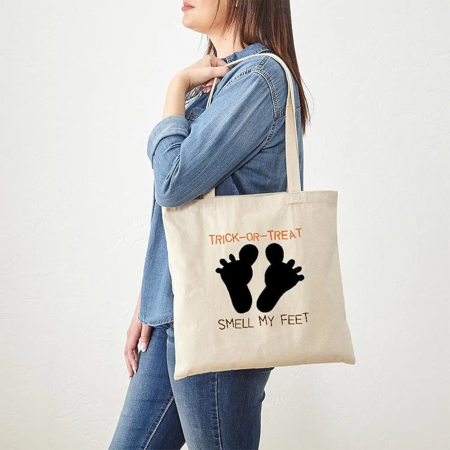 CafePress Smell My Feet Halloween Tote Bag Natural Canvas Tote Bag, Reusable Shopping Bag