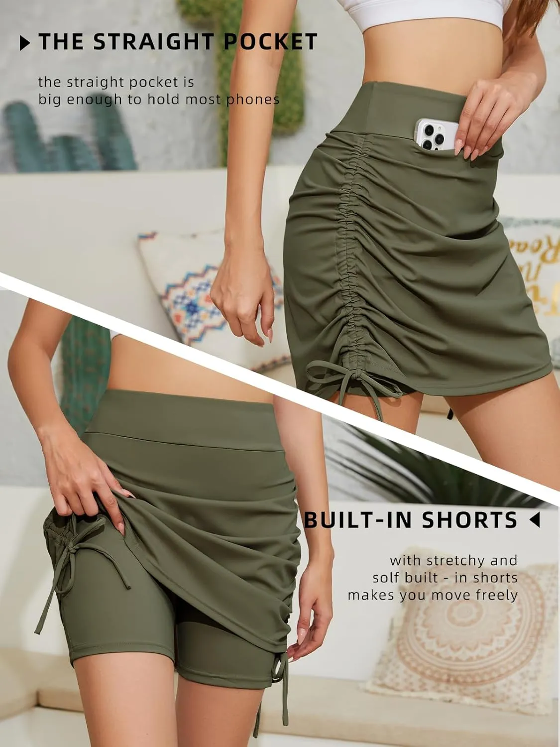 Cakulo Modest Knee Length Swim Summer Casual Skorts Skirts for Women Fashion Athletic Tennis Golf 20" Skirt Pocket