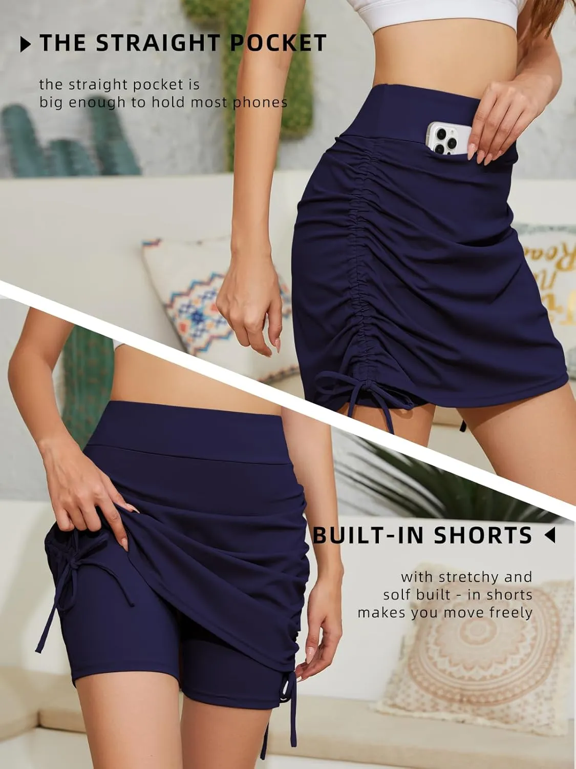 Cakulo Modest Knee Length Swim Summer Casual Skorts Skirts for Women Fashion Athletic Tennis Golf 20" Skirt Pocket