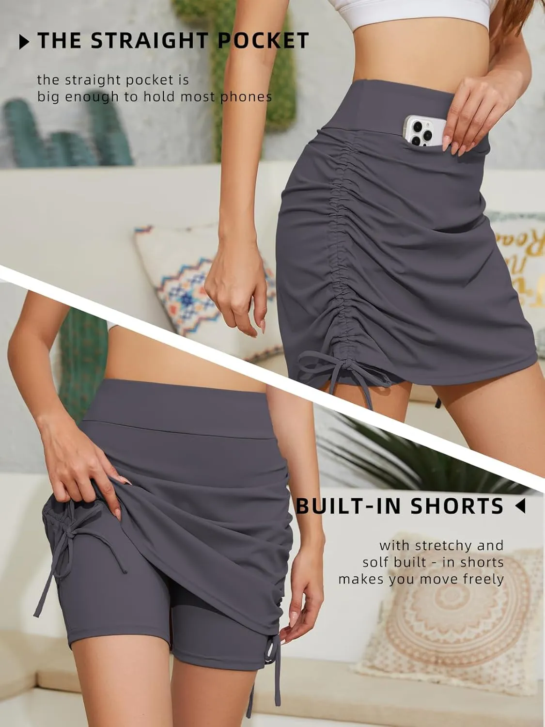 Cakulo Modest Knee Length Swim Summer Casual Skorts Skirts for Women Fashion Athletic Tennis Golf 20" Skirt Pocket