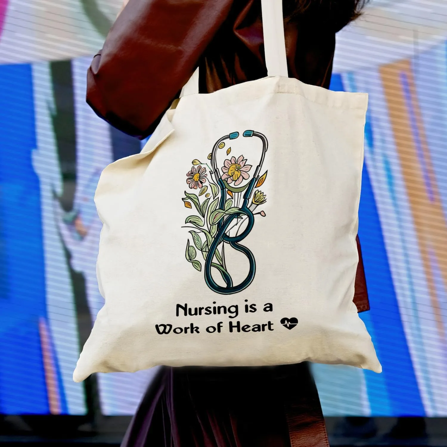 Canvas Tote Bag - Nursing Is a Work of Heart, Graduation Gifts for Women, RN LPN Nurse Practitioner Gifts