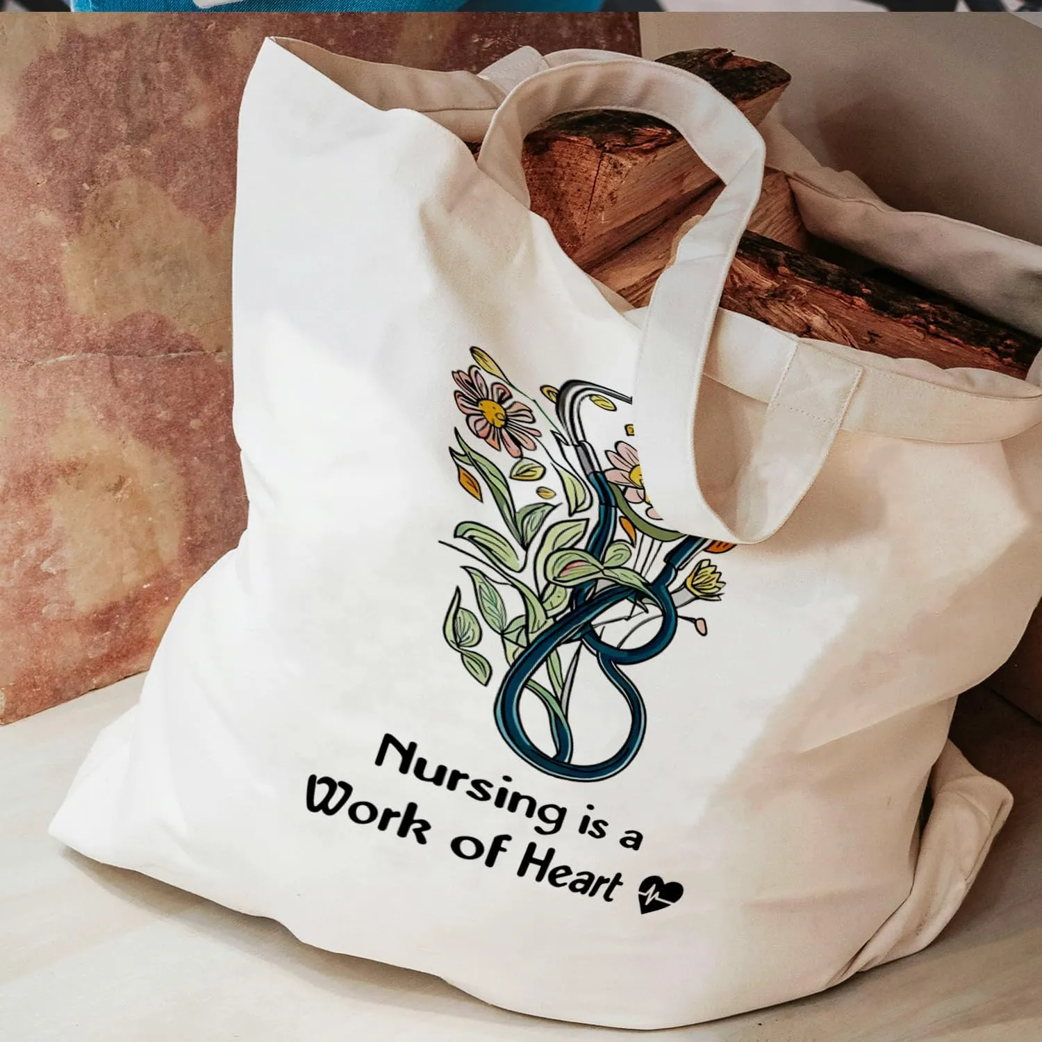 Canvas Tote Bag - Nursing Is a Work of Heart, Graduation Gifts for Women, RN LPN Nurse Practitioner Gifts