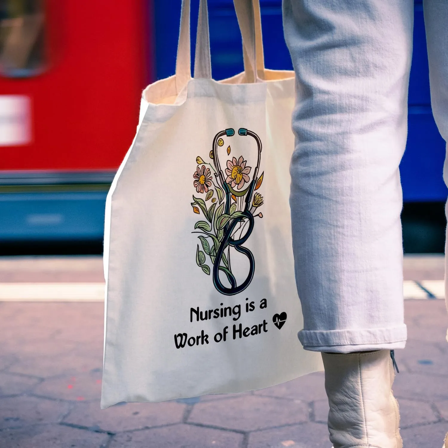 Canvas Tote Bag - Nursing Is a Work of Heart, Graduation Gifts for Women, RN LPN Nurse Practitioner Gifts