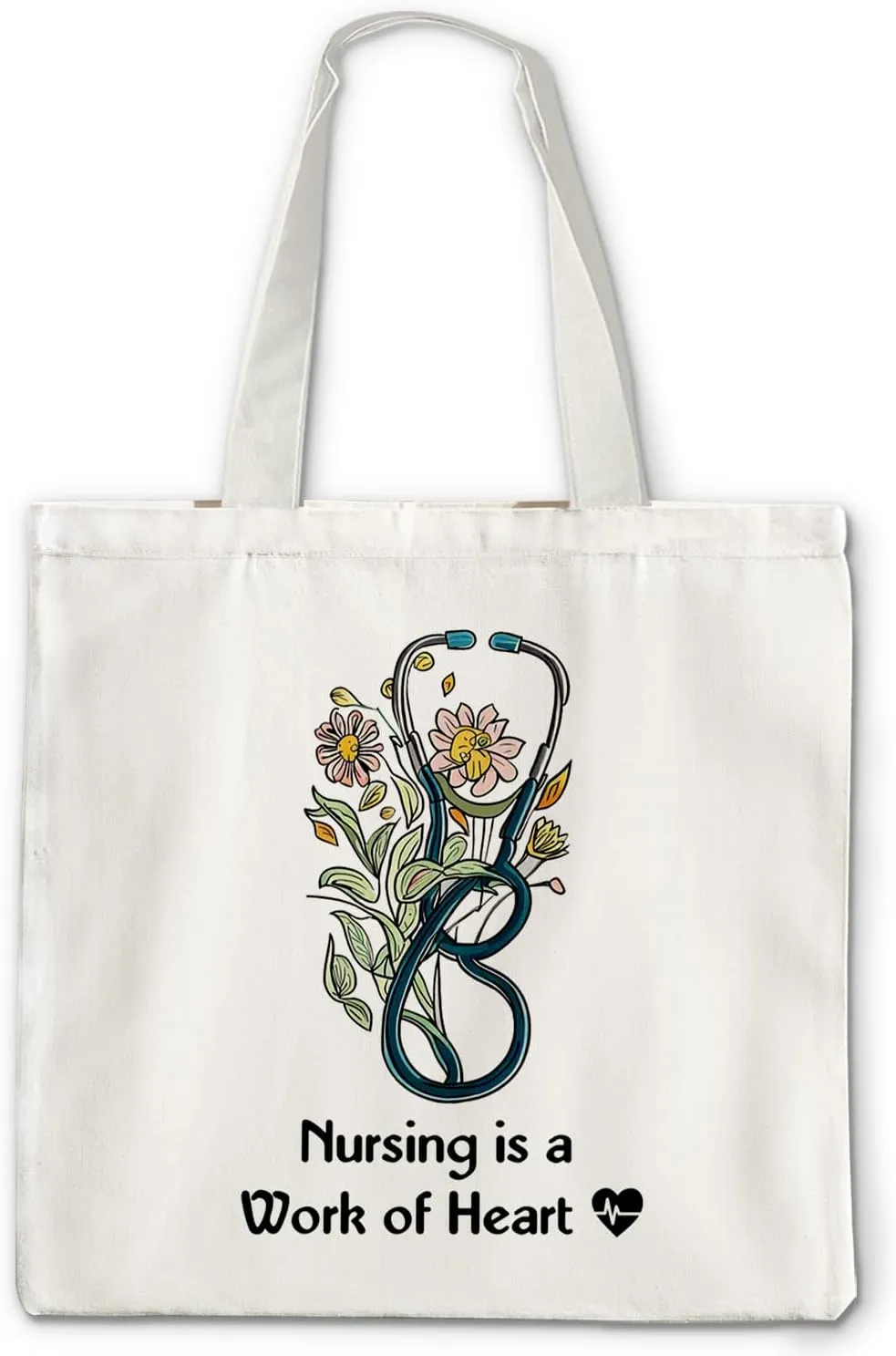 Canvas Tote Bag - Nursing Is a Work of Heart, Graduation Gifts for Women, RN LPN Nurse Practitioner Gifts