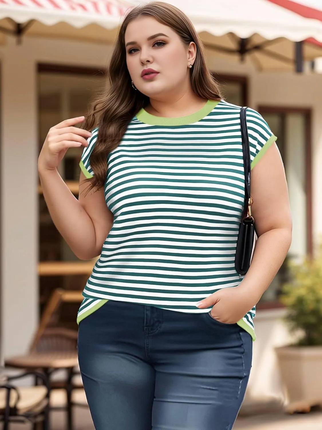 Cap Sleeve Tops for Women Summer Striped Short Sleeve Sweater Top Crew Neck Sleeveless Vest Spring Going Out Shirts