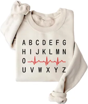 Cardiac Nurse Sweatshirt Women Registered Nurse Fleece Lined Long Sleeve Shirts Emergency Nurse Pullover Tops