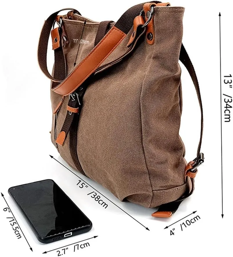 Casual Backpack Large Capacity Women's Bag Retro Bucket Bag Multi-functional Canvas Shoulder Bag