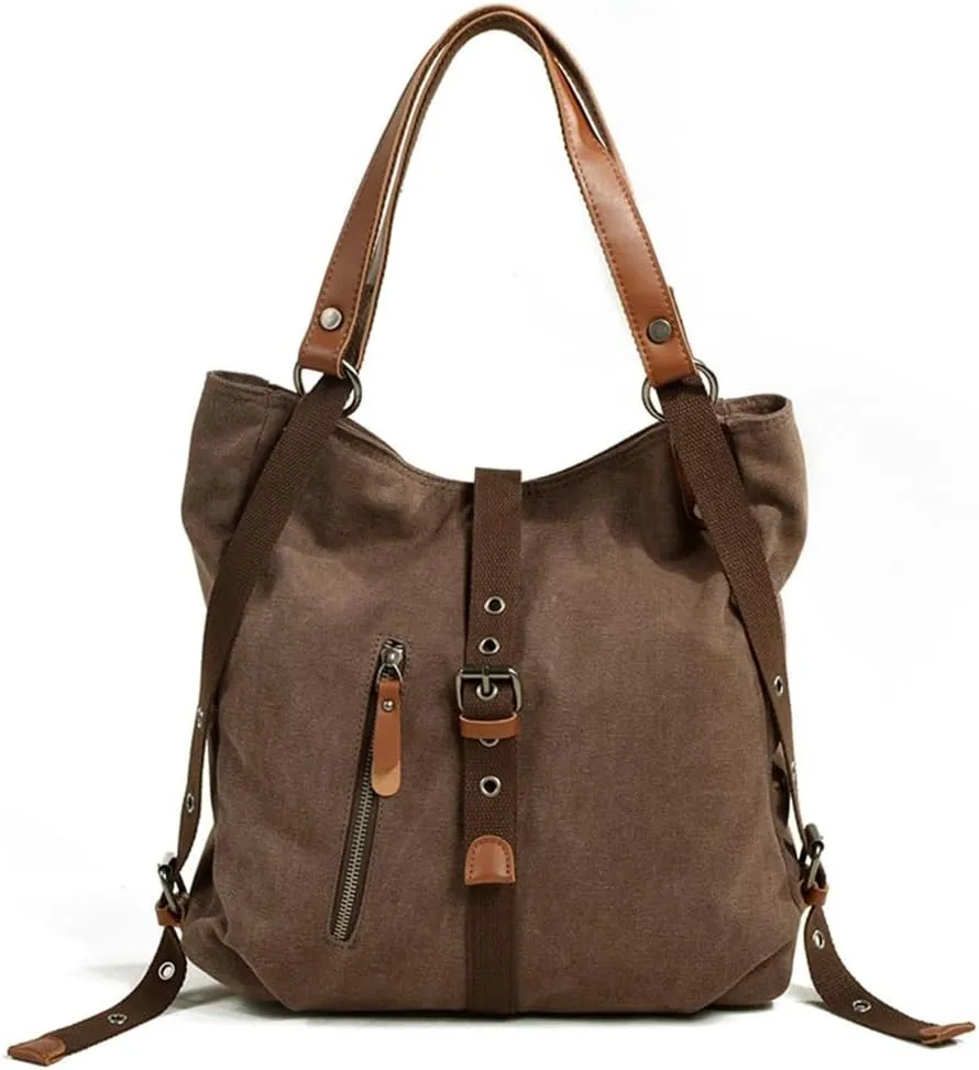 Casual Backpack Large Capacity Women's Bag Retro Bucket Bag Multi-functional Canvas Shoulder Bag