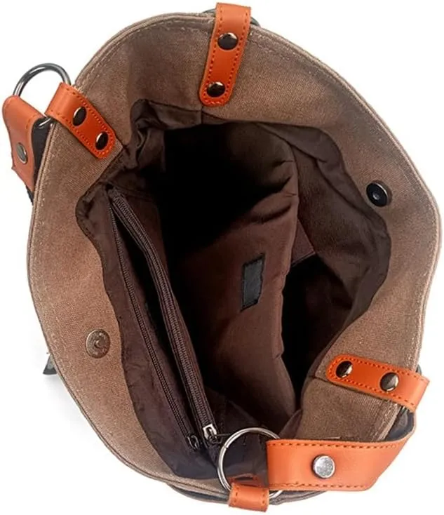 Casual Backpack Large Capacity Women's Bag Retro Bucket Bag Multi-functional Canvas Shoulder Bag