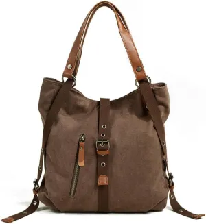 Casual Backpack Large Capacity Women's Bag Retro Bucket Bag Multi-functional Canvas Shoulder Bag