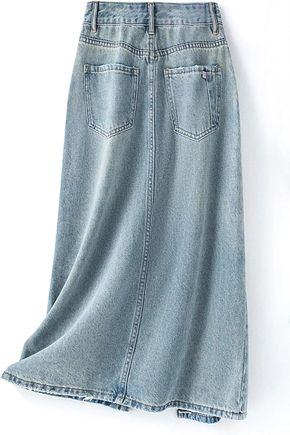 CHARTOU Women Casual Mid Long Denim Skirt Jean A Line Skirt Summer Packaged Hip High Waist Midi Denim Skirt with Slit