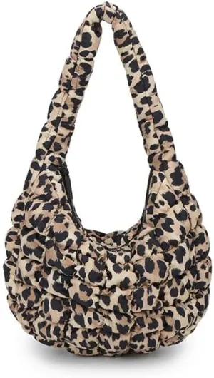 Cheetah Tote Purse for Women, Puffer Leopard Print Shoulder Bag Y2k Purse Puffy Corduroy Hobo Satchel Handbag Punk Bag
