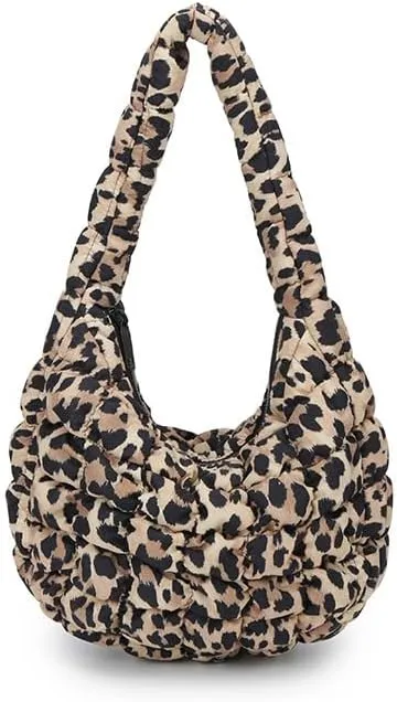 Cheetah Tote Purse for Women, Puffer Leopard Print Shoulder Bag Y2k Purse Puffy Corduroy Hobo Satchel Handbag Punk Bag