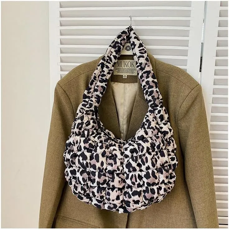 Cheetah Tote Purse for Women, Puffer Leopard Print Shoulder Bag Y2k Purse Puffy Corduroy Hobo Satchel Handbag Punk Bag