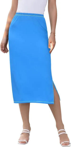 CHIFIGNO Womens Skirt Midi Length Modest Casual Skirt Pull on Midi Skirt for Cocktail Party Wedding