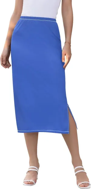 CHIFIGNO Womens Skirt Midi Length Modest Casual Skirt Pull on Midi Skirt for Cocktail Party Wedding