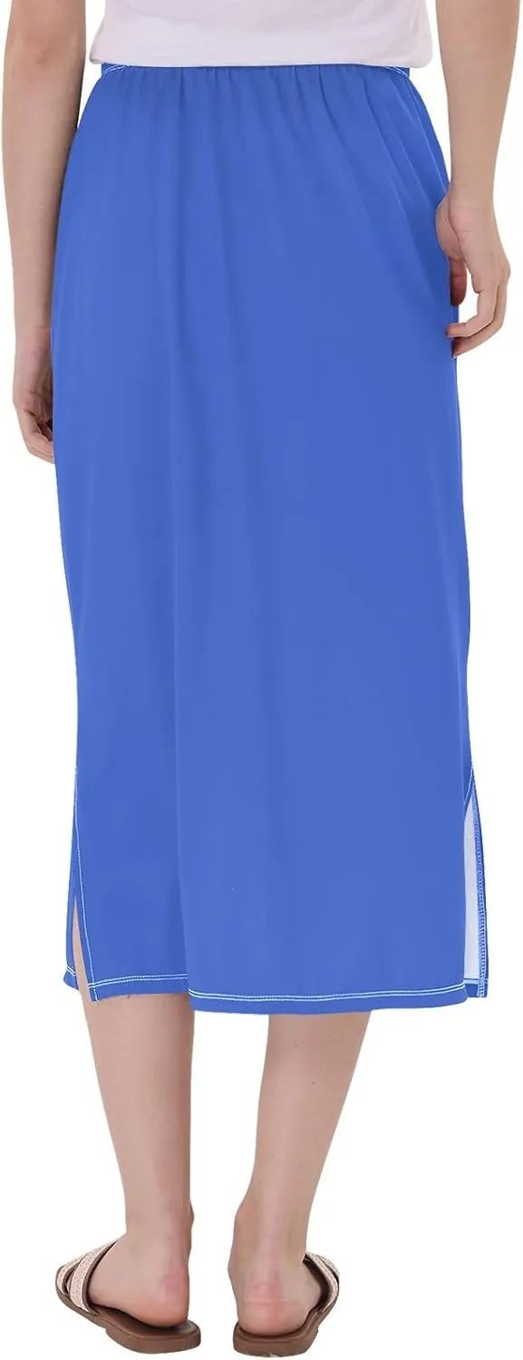 CHIFIGNO Womens Skirt Midi Length Modest Casual Skirt Pull on Midi Skirt for Cocktail Party Wedding