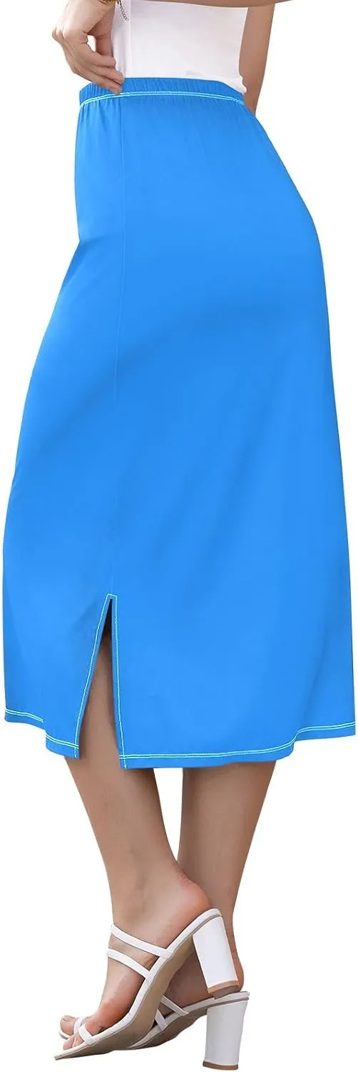 CHIFIGNO Womens Skirt Midi Length Modest Casual Skirt Pull on Midi Skirt for Cocktail Party Wedding