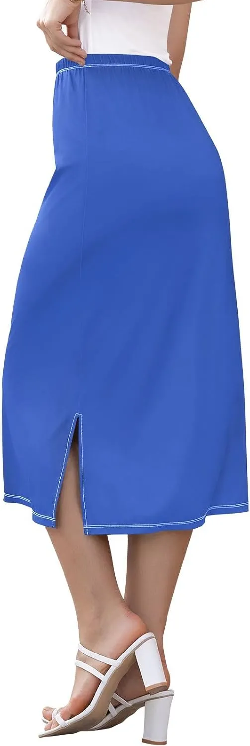 CHIFIGNO Womens Skirt Midi Length Modest Casual Skirt Pull on Midi Skirt for Cocktail Party Wedding