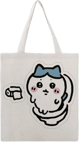 Chii-kawa Potty Merch Canvas Tote Bag Kawaii Reusable Grocery Bags Shopping Travel Bag Style 38x41cm