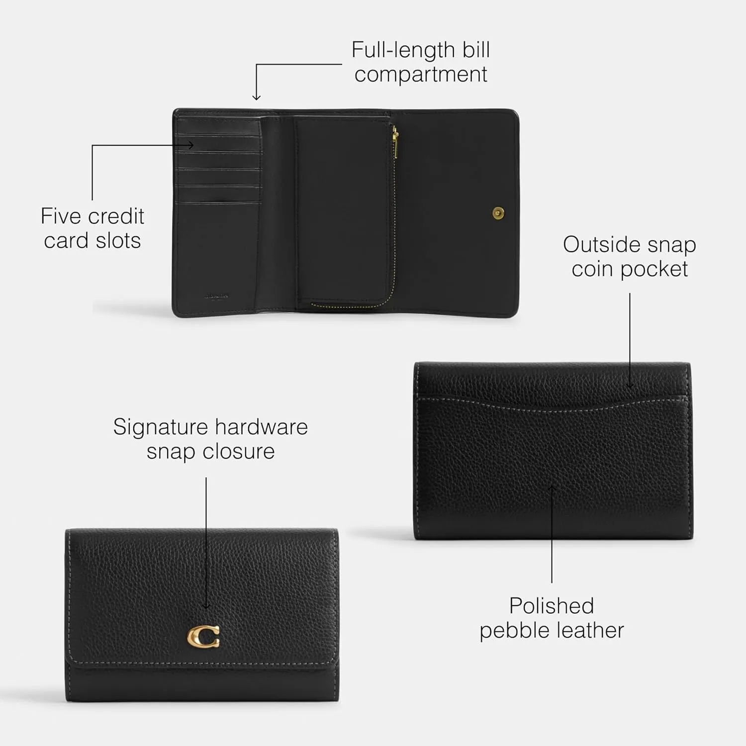 Coach Polished Pebble Leather Essential Medium Flap Wallet