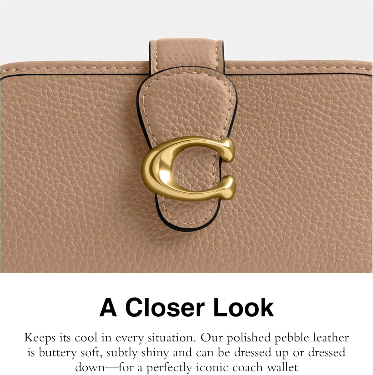 Coach Women's Polished Pebble Leather Tabby Medium Wallet, Taupe, One Size
