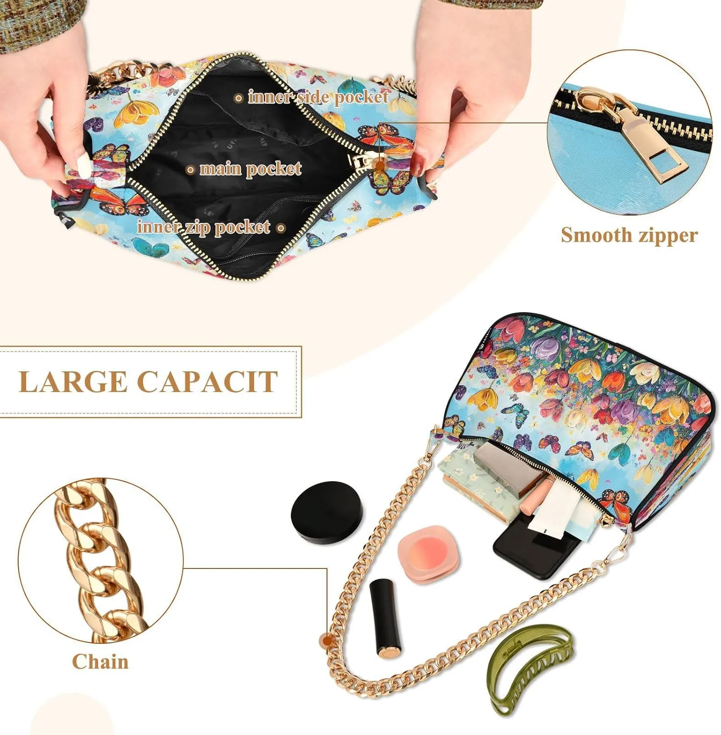 Colorful Flowers Blooming Hand Bags for Women, Crossbody Travel Bags for Women