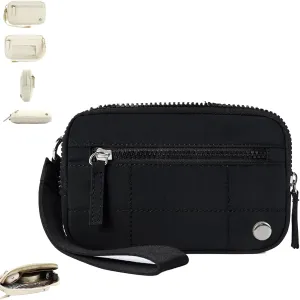 Convely Essential Wristlet,Wristlet Wallets,Compact and Practical Nylon Quilted Wallet,3Zipper Pockets