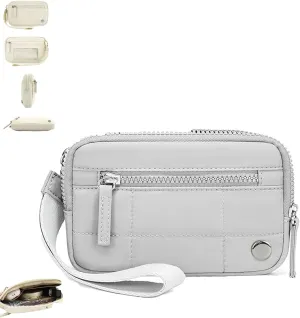 Convely Essential Wristlet,Wristlet Wallets,Compact and Practical Nylon Quilted Wallet,3Zipper Pockets