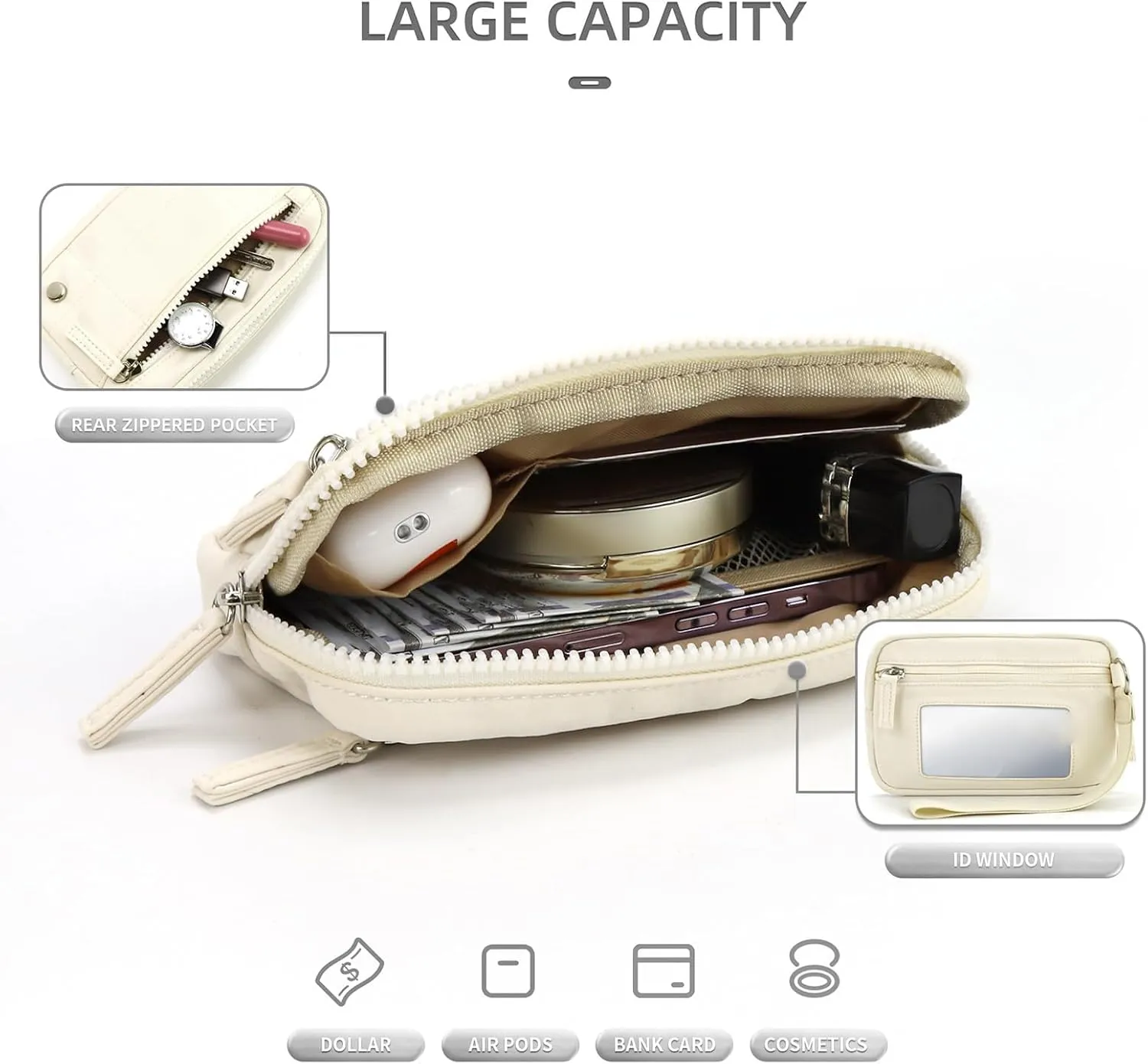 Convely Essential Wristlet,Wristlet Wallets,Compact and Practical Nylon Quilted Wallet,3Zipper Pockets