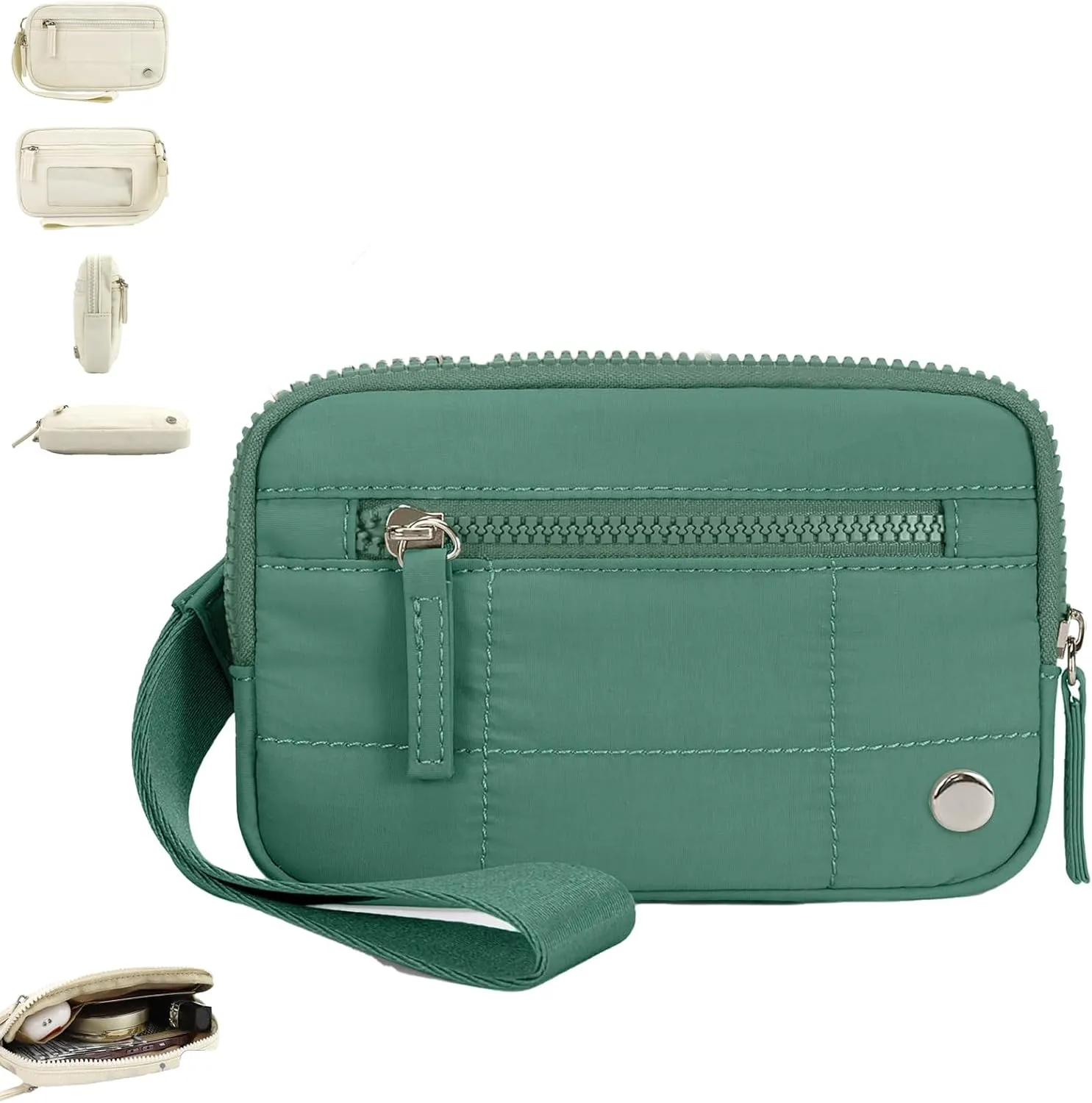 Convely Essential Wristlet,Wristlet Wallets,Compact and Practical Nylon Quilted Wallet,3Zipper Pockets