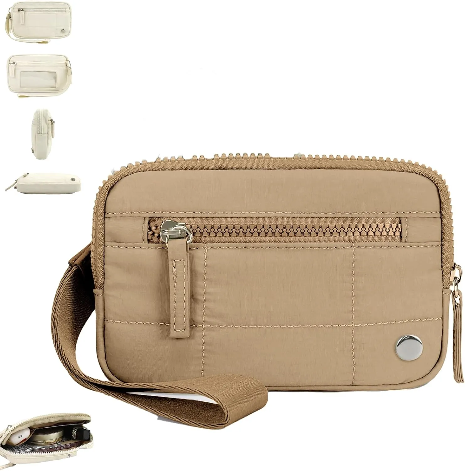 Convely Essential Wristlet,Wristlet Wallets,Compact and Practical Nylon Quilted Wallet,3Zipper Pockets