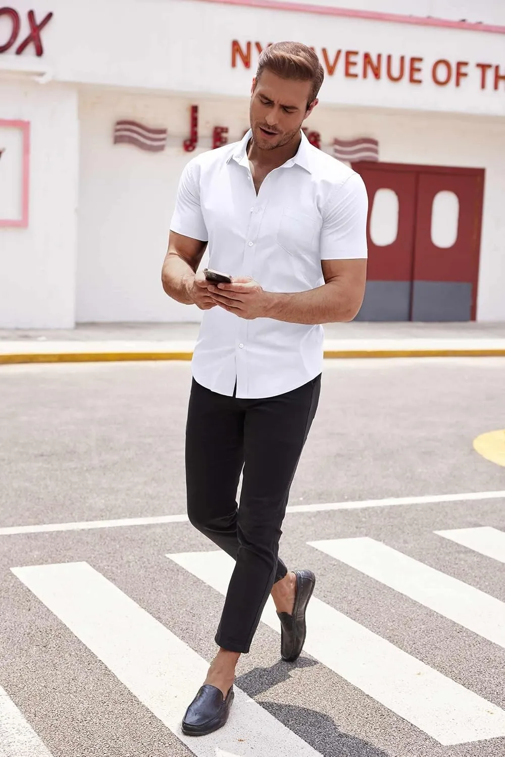 COOFANDY Men's Muscle Fit Dress Shirt Short Sleeve Button Down Shirts with Pocket